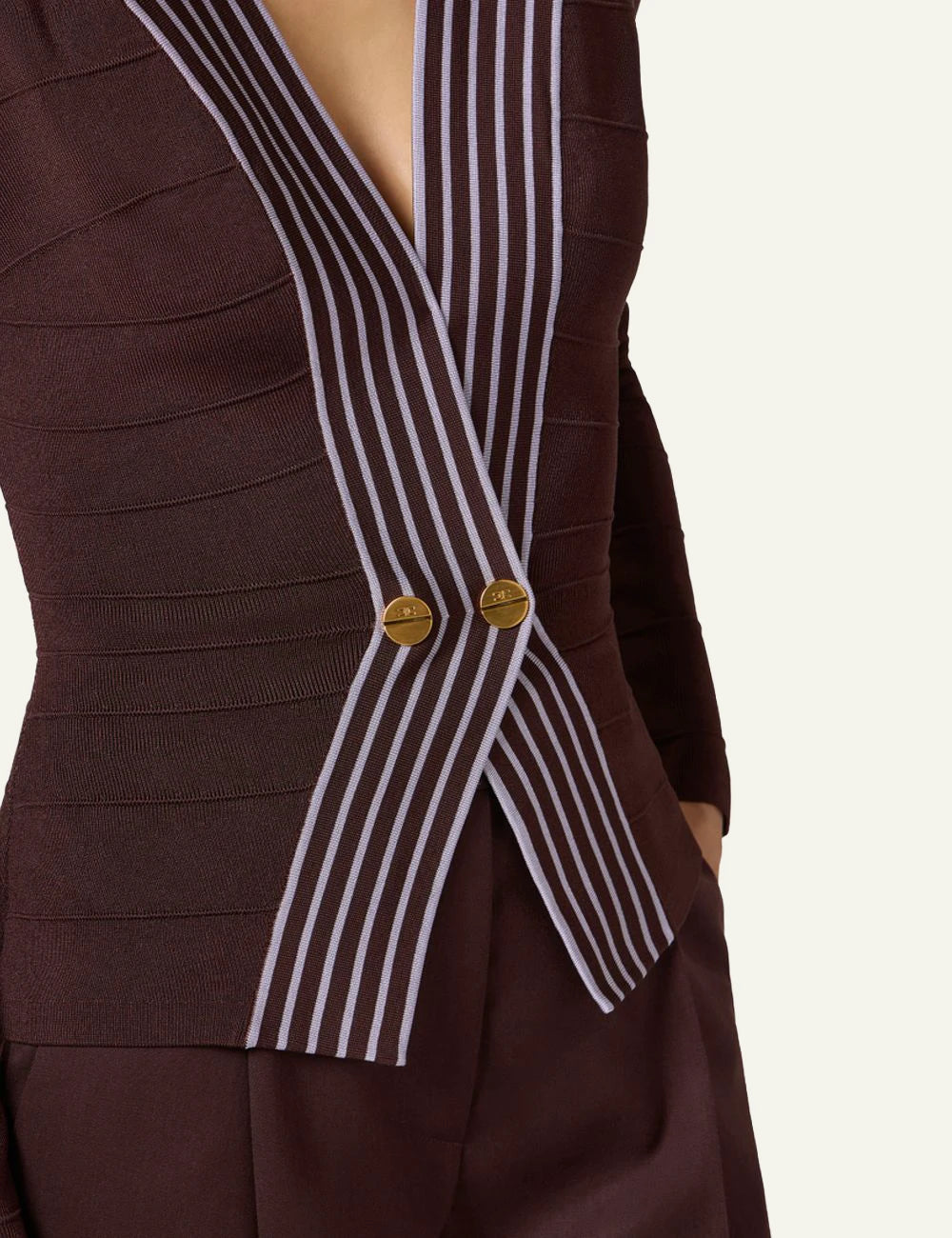 Elisabetta Franchi knit top striped bands brown stripe detail