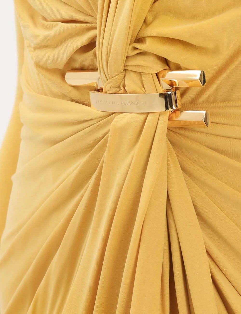 Elisabetta Franchi maxi dress yellow waist metal detail