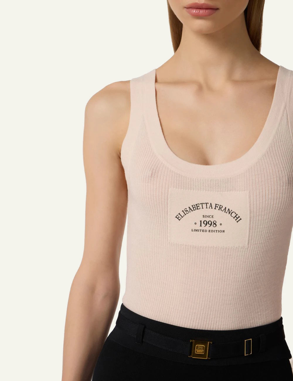 Elisabetta Franchi rib tank top nude chest logo detail