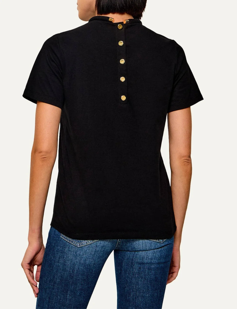 Elisabetta Franchi women's black cotton T-shirt with jewel buttons back