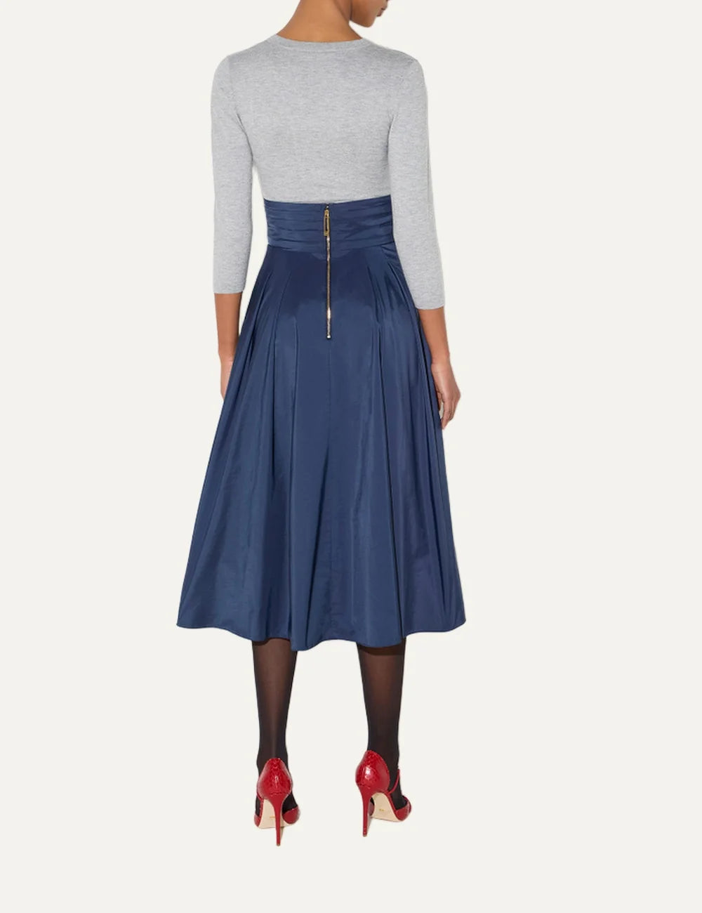 Elisabetta Franchi women's navy blue maxi skirt in taffeta voile with a high waist, crossover pleated waistband and flowing flared silhouette back
