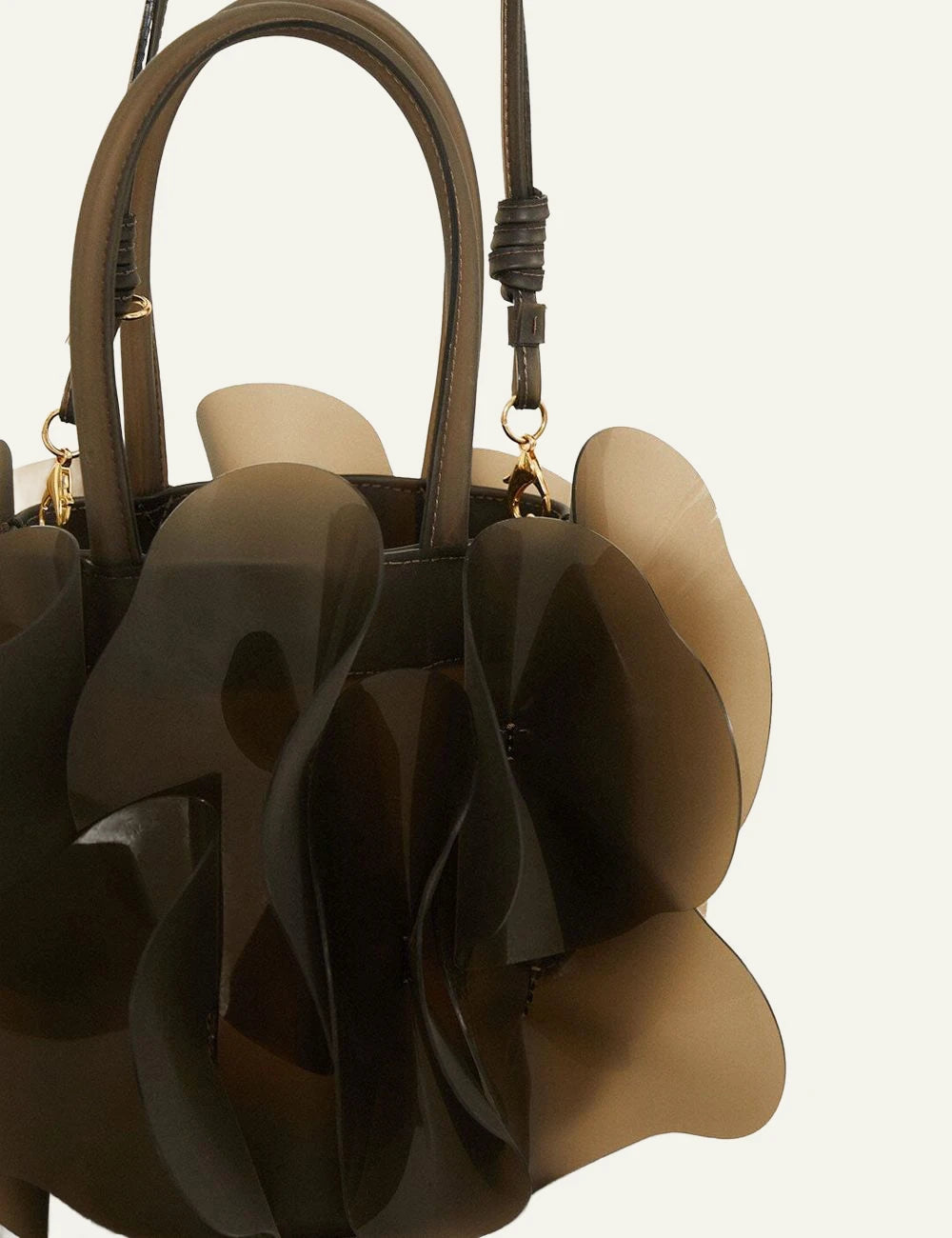 Farm Rio jelly flower bag dark olive translucent floral design top handle back