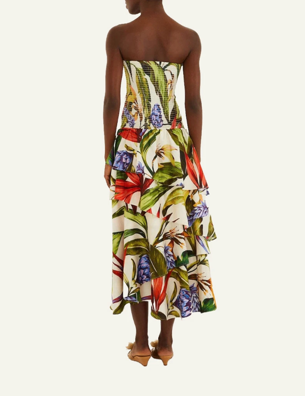 Farm Rio florart strapless maxi dress sand multicolor back