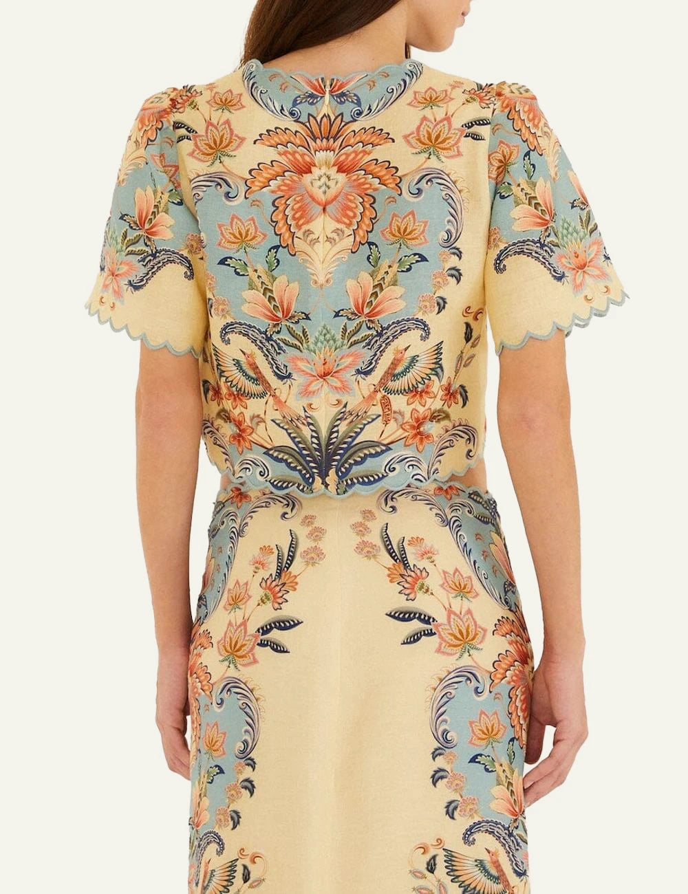 Farm Rio short sleeve top beige back view