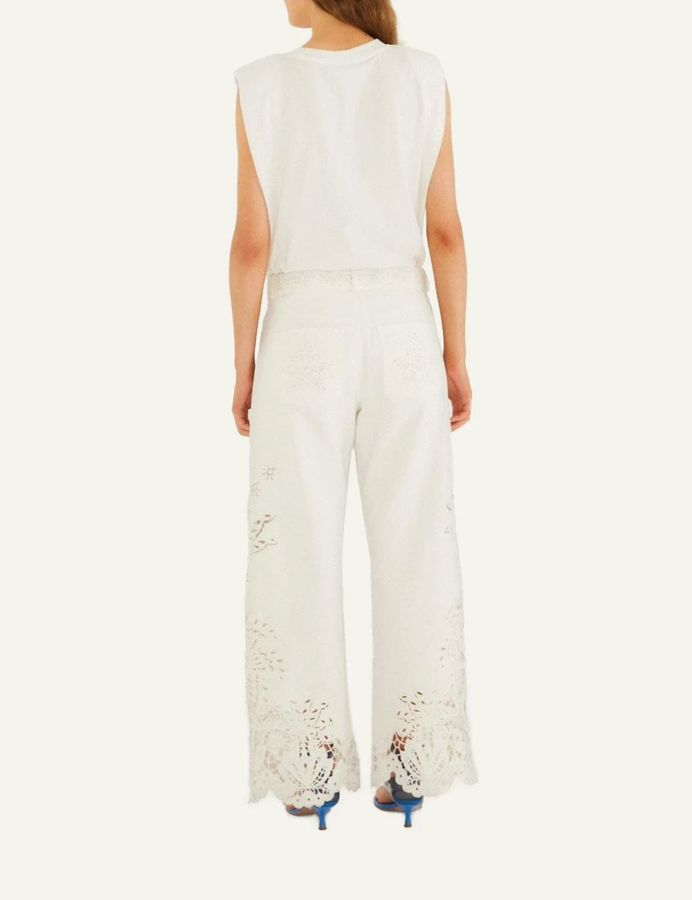 Farm Rio white wide leg pants back view