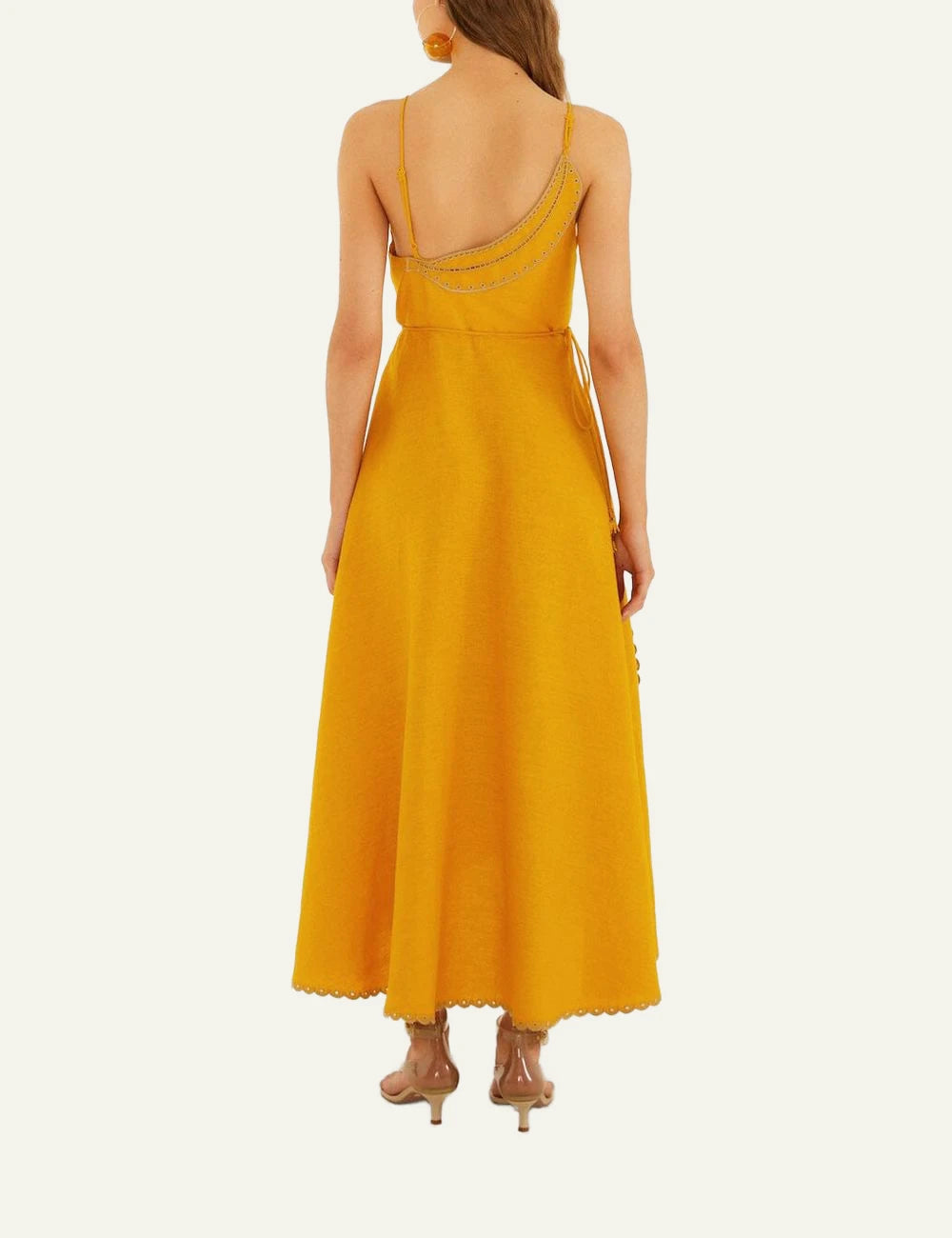 Farm Rio yellow bananas maxi wrap dress full body back