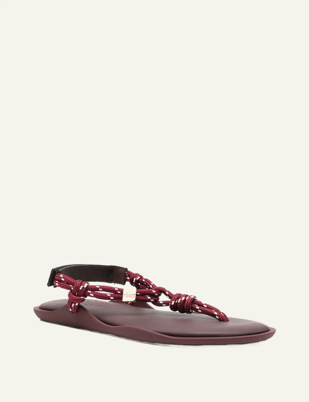 Flowze Flo sandals burgundy rope straps leather sole angled view