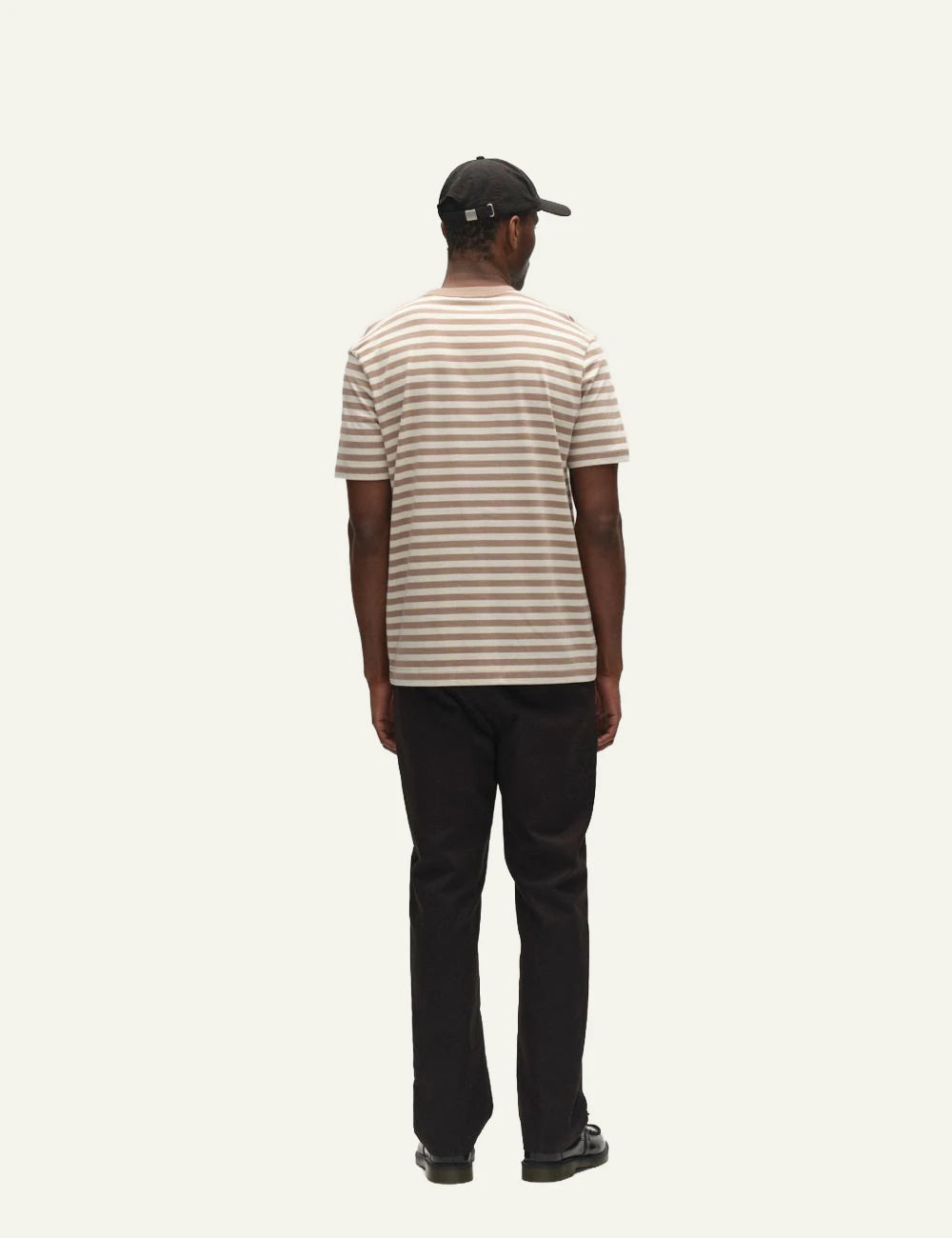 Gabba striped t-shirt beige white logo chest back view