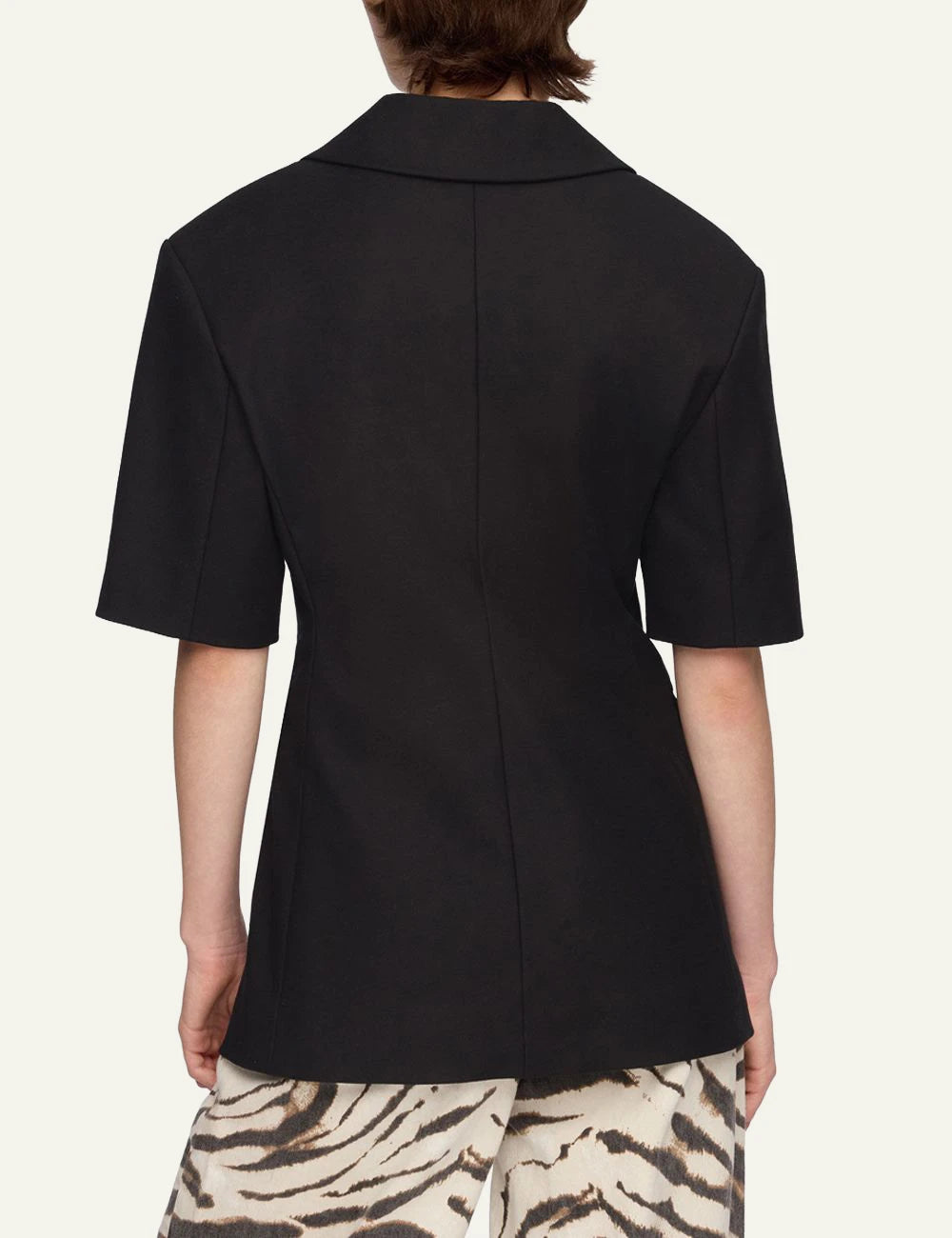 Ganni black short sleeve tailored blazer back view