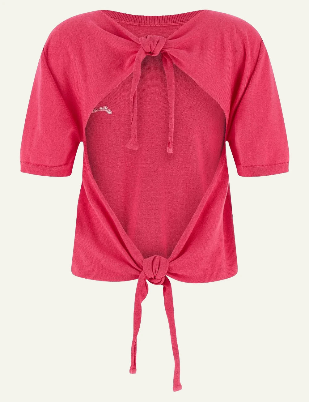 Ganni back tie top raspberry rose pink short sleeve back