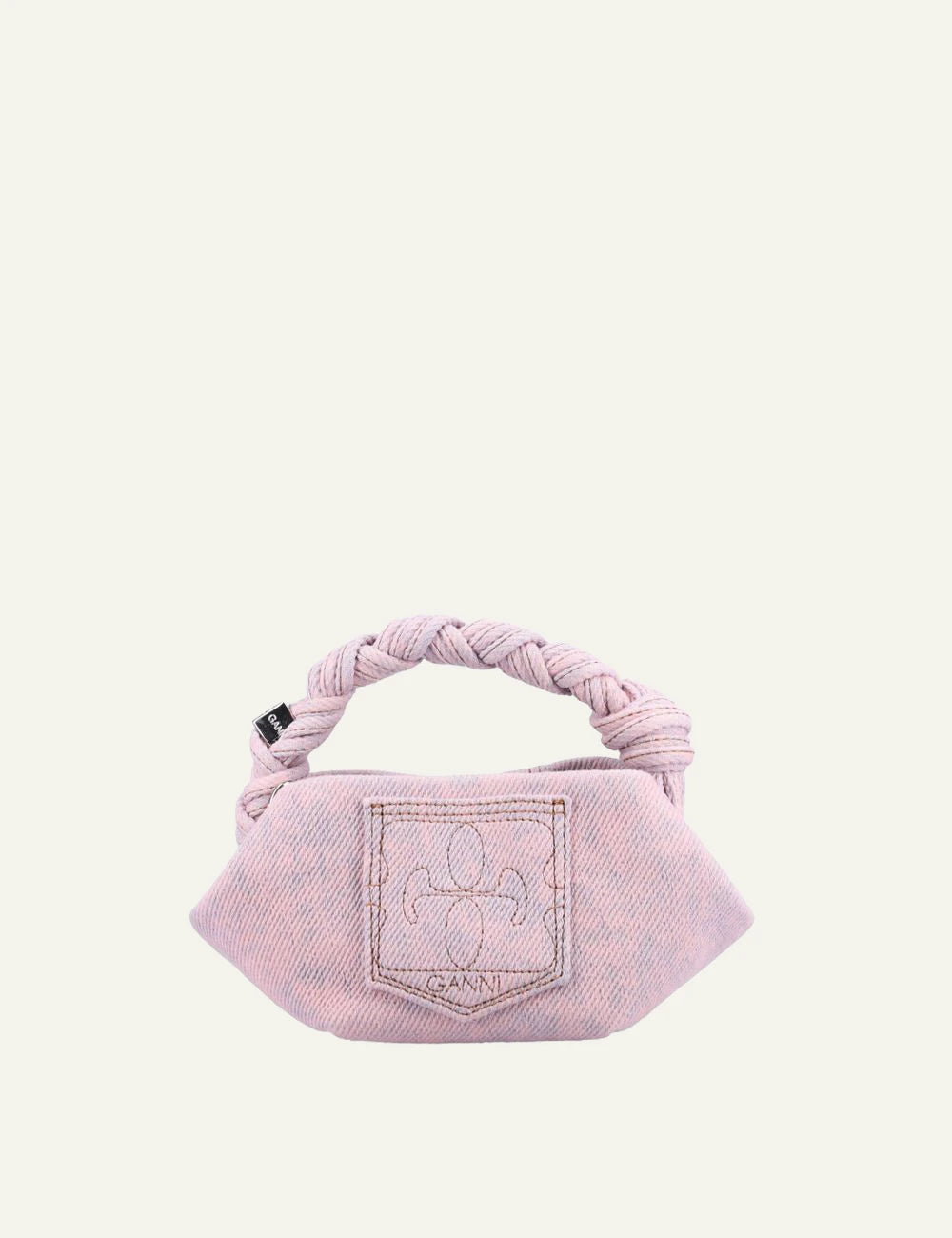 Ganni Bou Mini bag pink denim back view logo patch