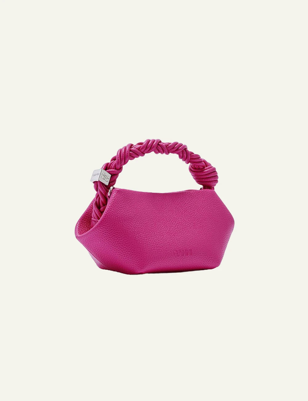 Ganni Bou mini grained bag cabaret pink braided handle back view