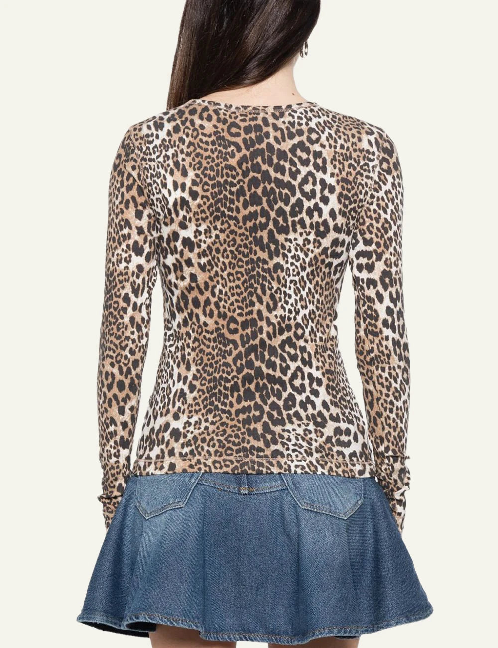 Ganni leopard print ribbed long sleeve top back view