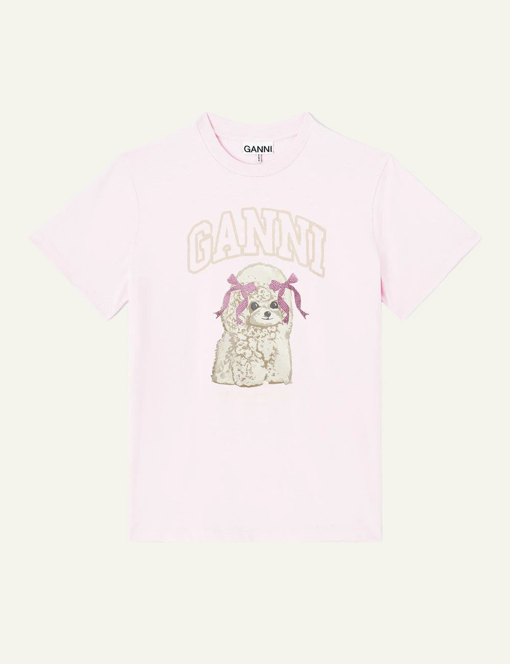 GANNI pink T-shirt dog graphic front view