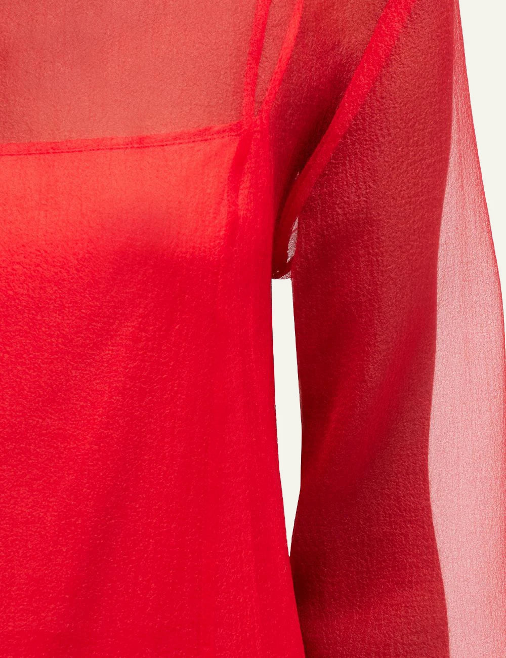 Ganni red sheer dress fabric detail close up sleeve