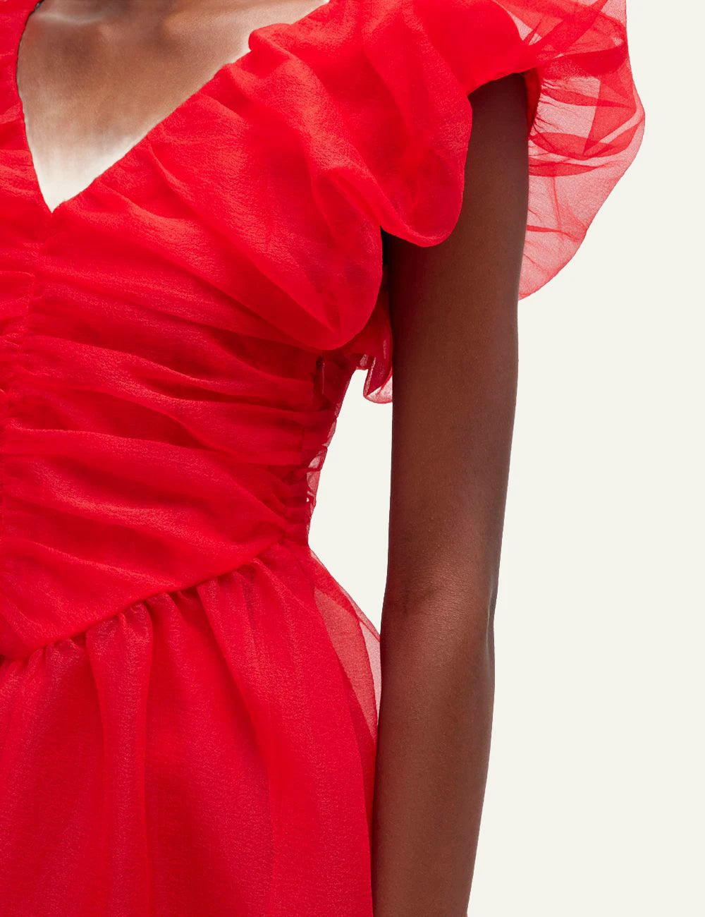 Ganni red sheer midi dress back view with v neckline