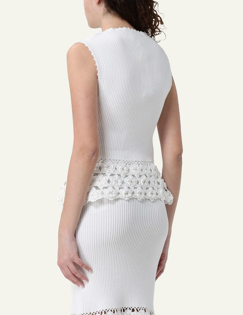 Ganni rib crochet vest egret white sleeveless v neck back