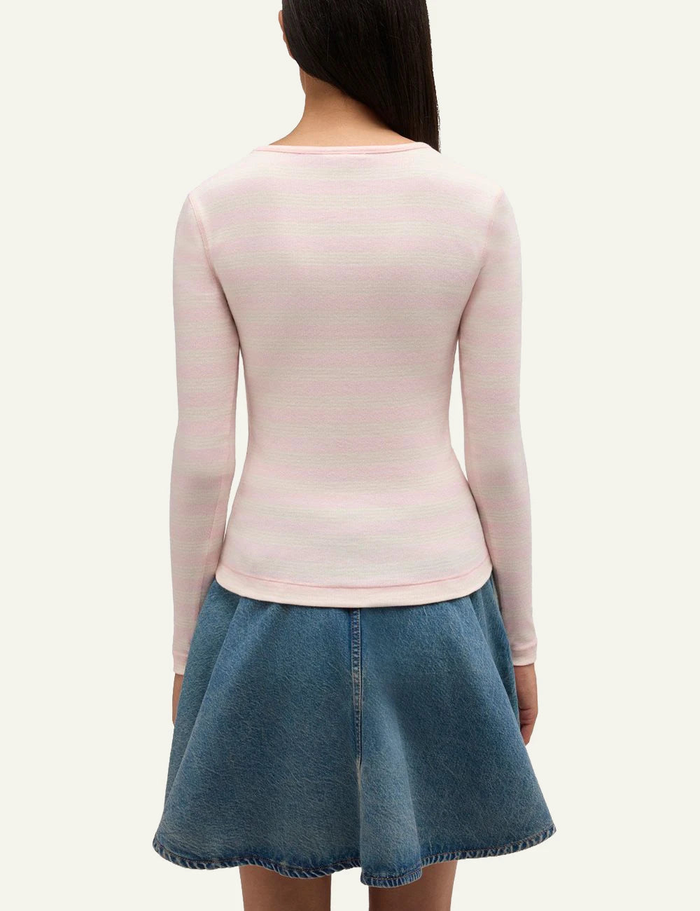 GANNI striped long sleeve top light pink back view