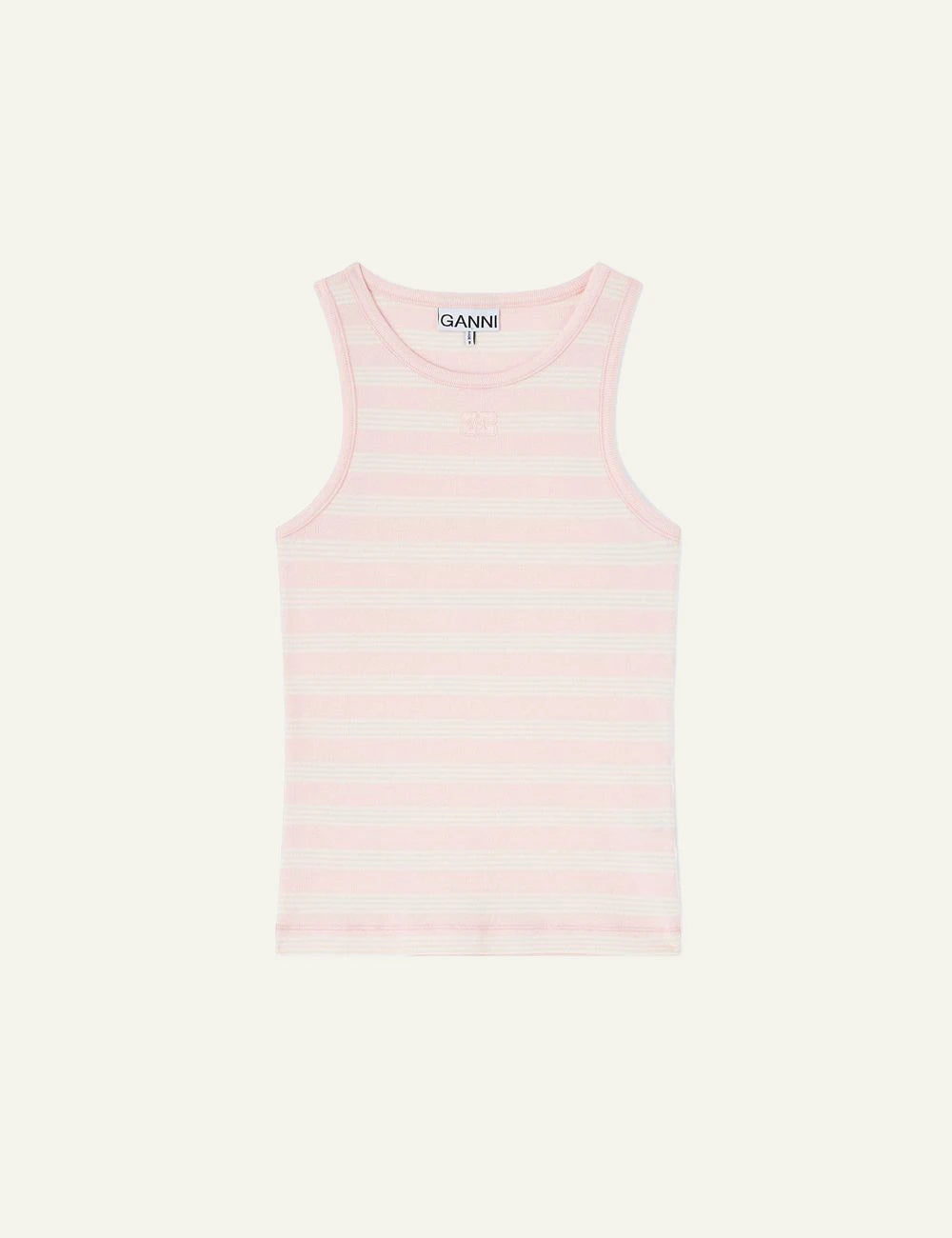 GANNI striped sleeveless top light pink front view