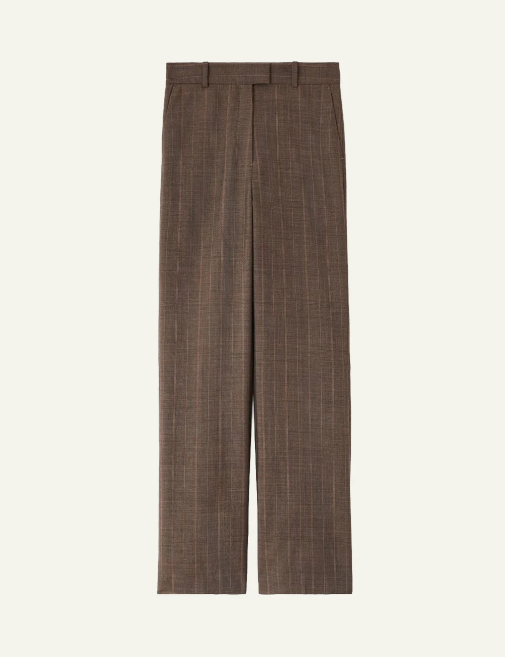 Women's GANNI brown checked wool straight leg trousers