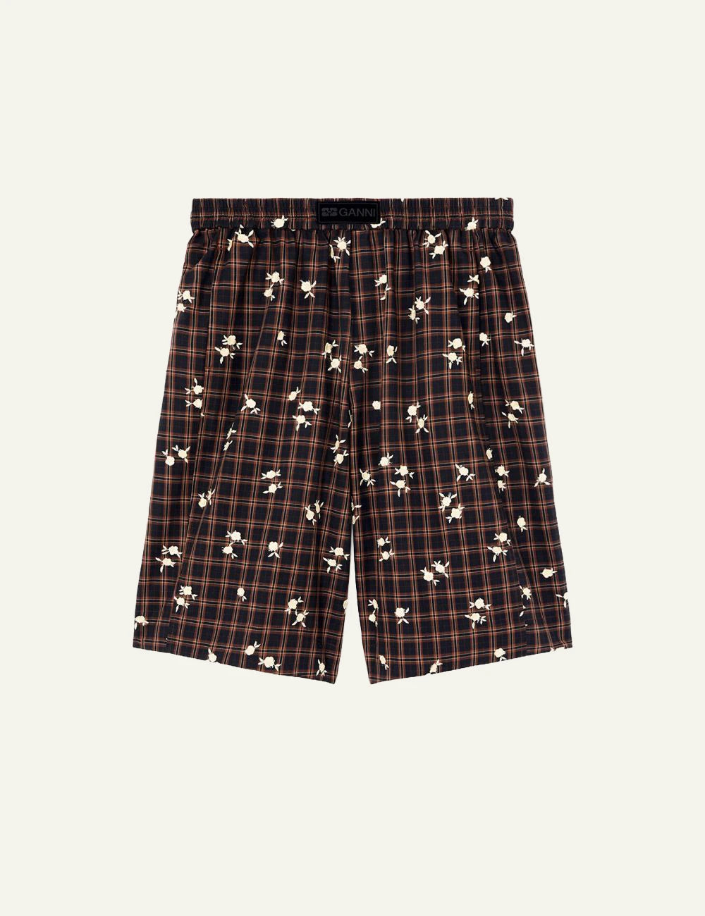Women's Ganni checked organic cotton shorts with floral print