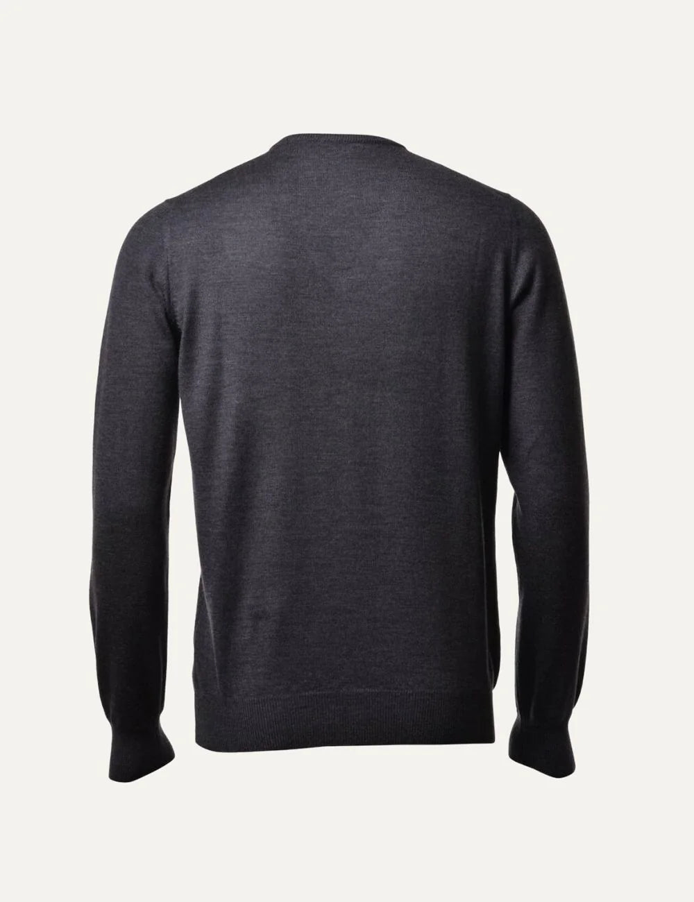Gran Sasso men's charcoal grey Merino Extrafine wool crew neck sweater with long sleeves and ribbed cuffs and hem back