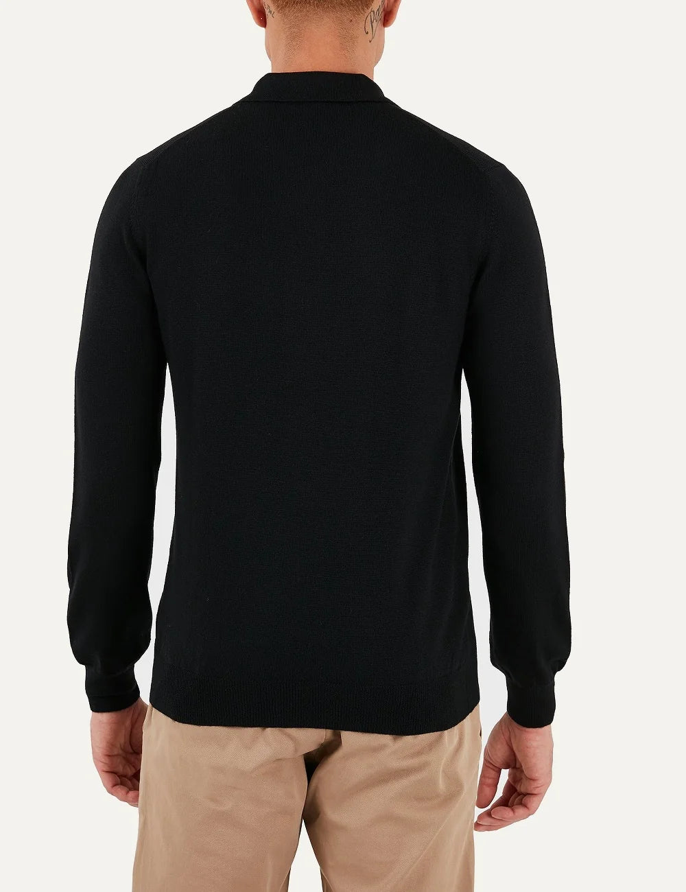 Gran Sasso men black wool polo sweater with half-zip collar and long sleeves back