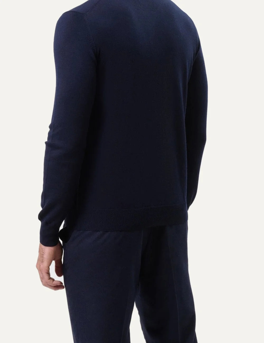 Gran Sasso men navy wool polo sweater with half-zip collar and long sleeves back