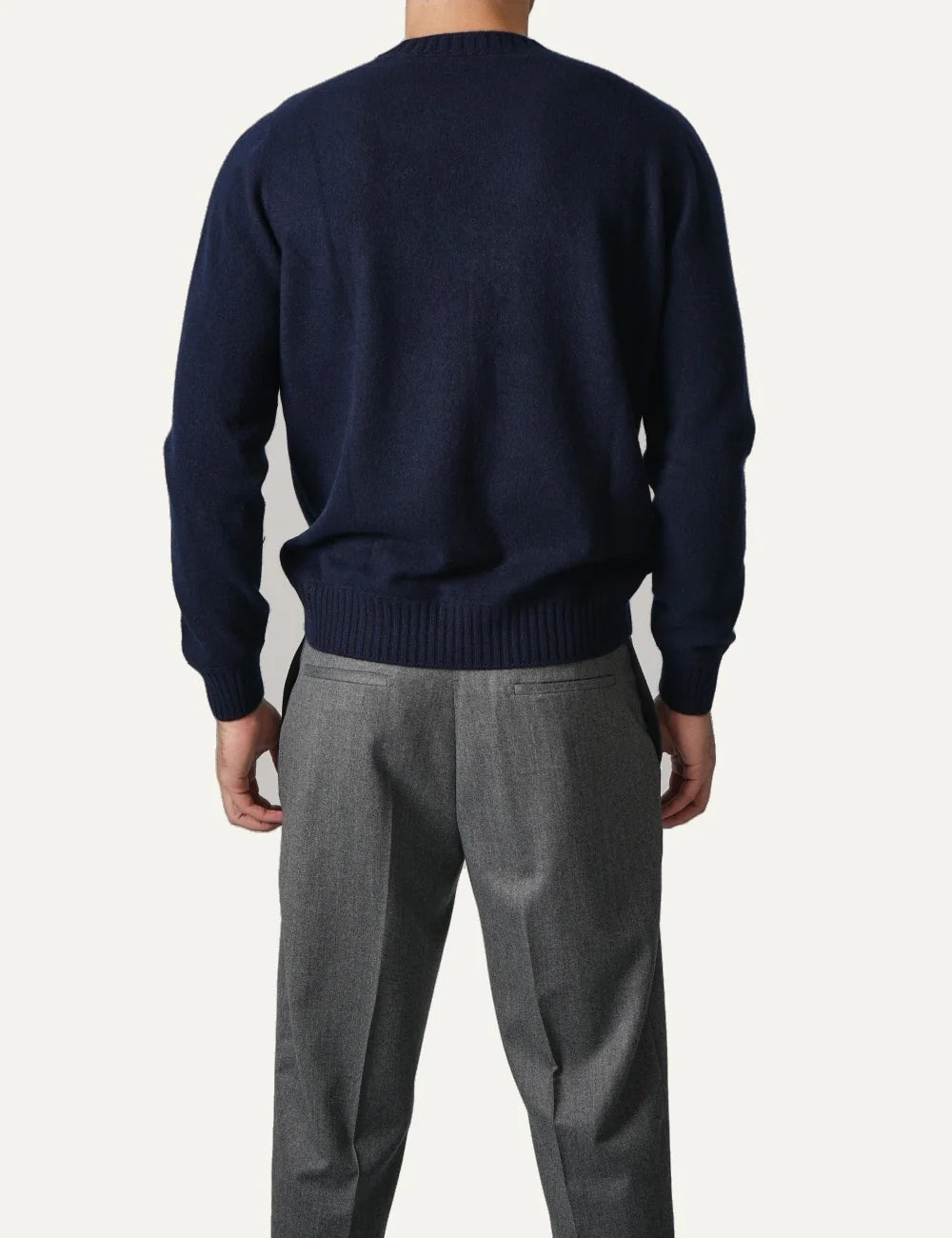 Gran Sasso men navy blue cashmere crew neck sweater with ribbed trims back