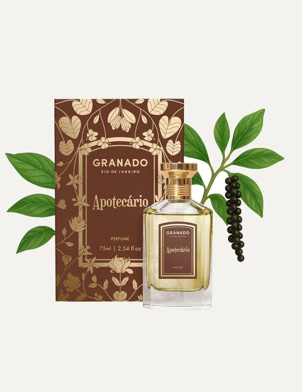 Granado Apotecario perfume bottle amber woody leather fragrance detail view