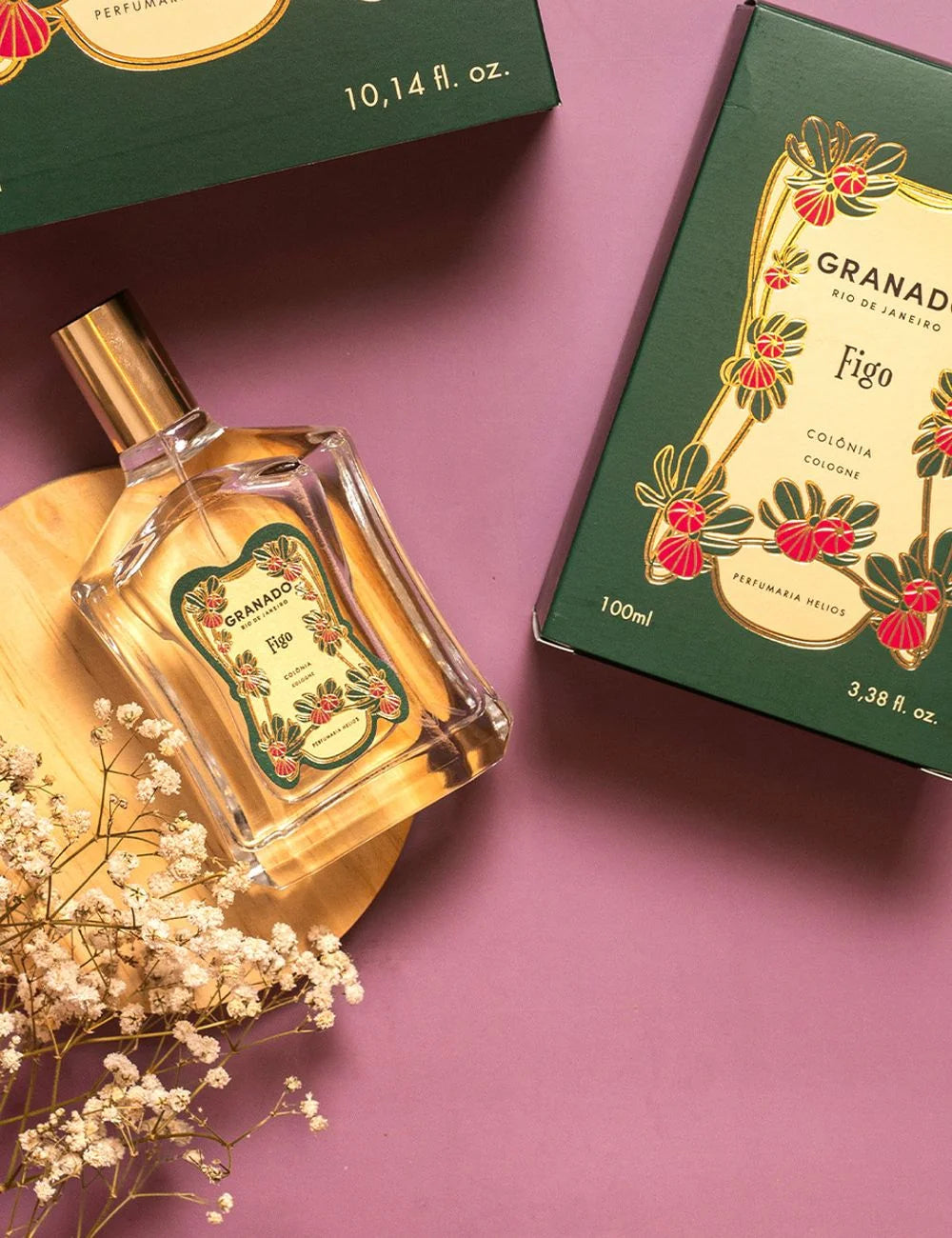 Granado Figo eau de cologne bottle with box green packaging detail view