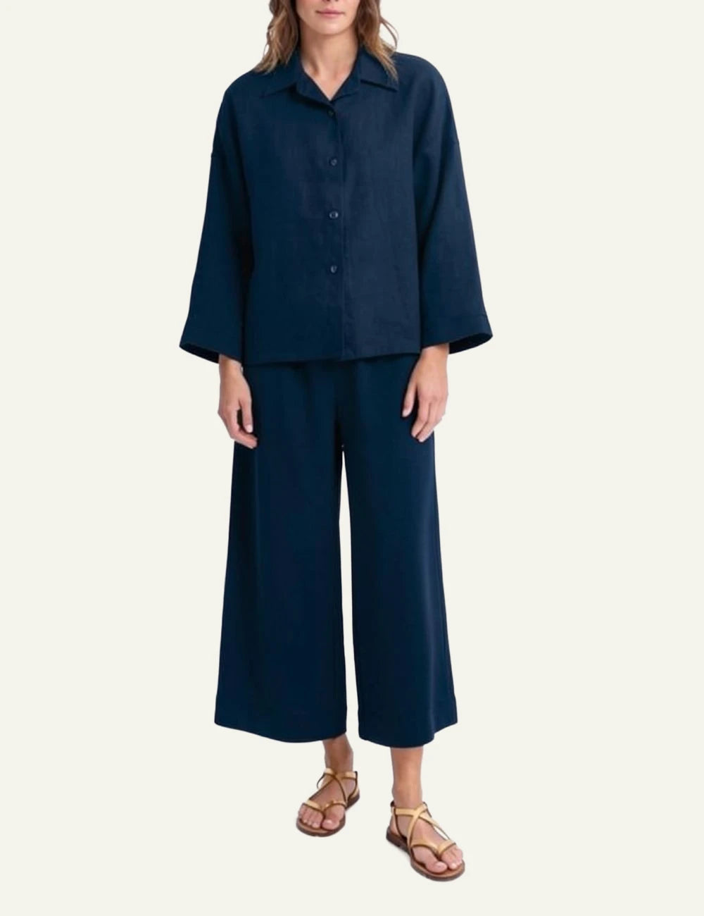 Greek Archaic Kori navy cropped wide leg pants front