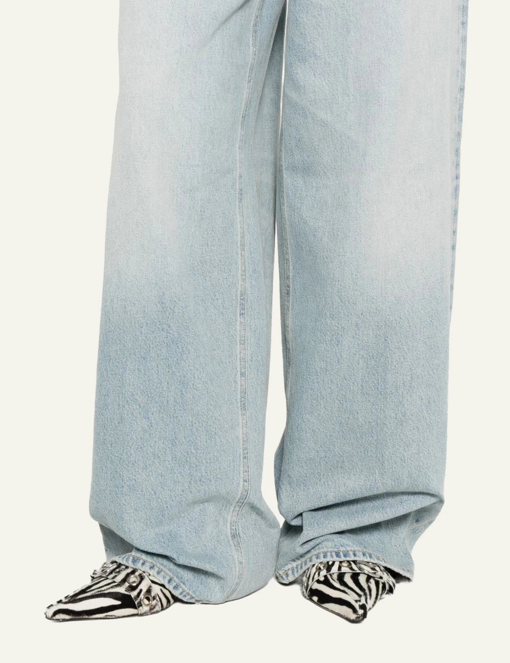 Haikure light blue wide leg denim jeans high waist detail view