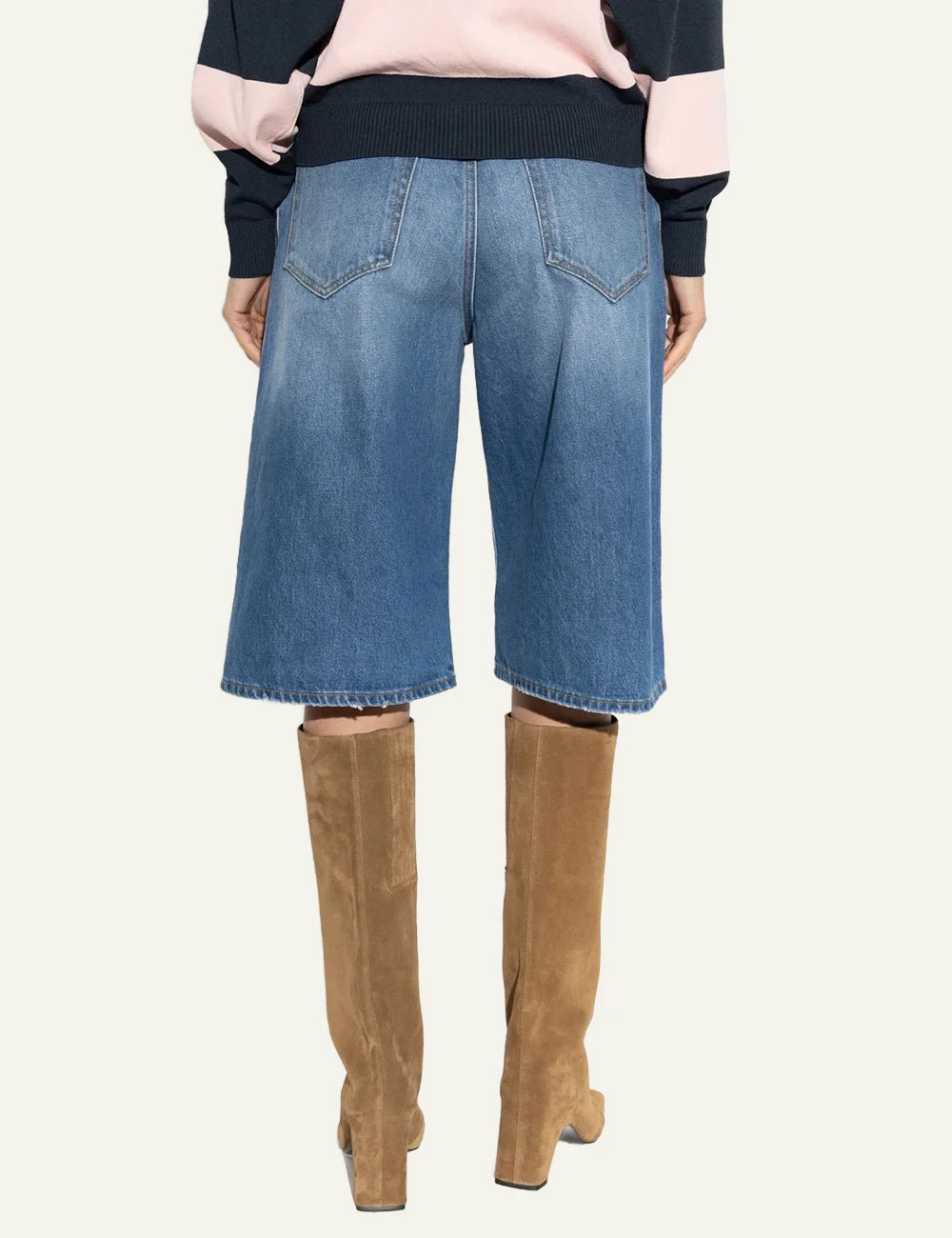 haikure wide leg denim shorts blue back view