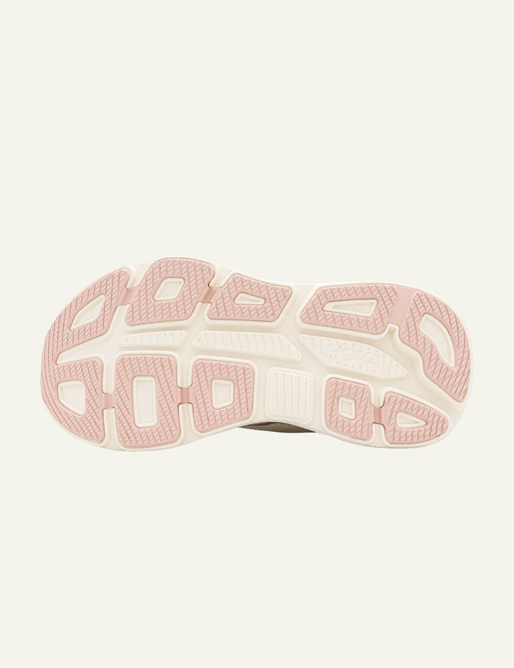 Hoka Bondi running shoe cream pink sole view
