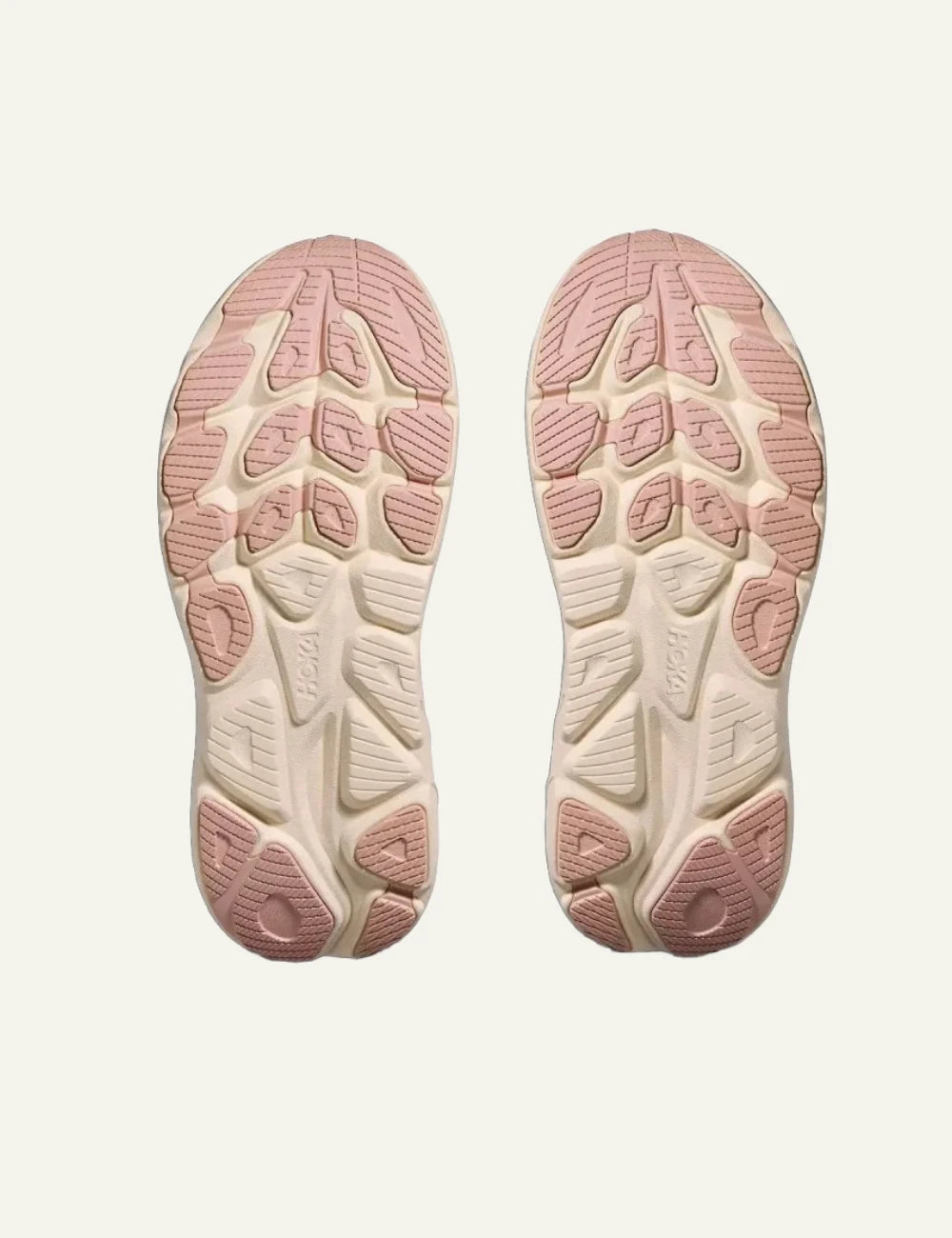 Hoka Clifton running shoe cream beige sole logo view