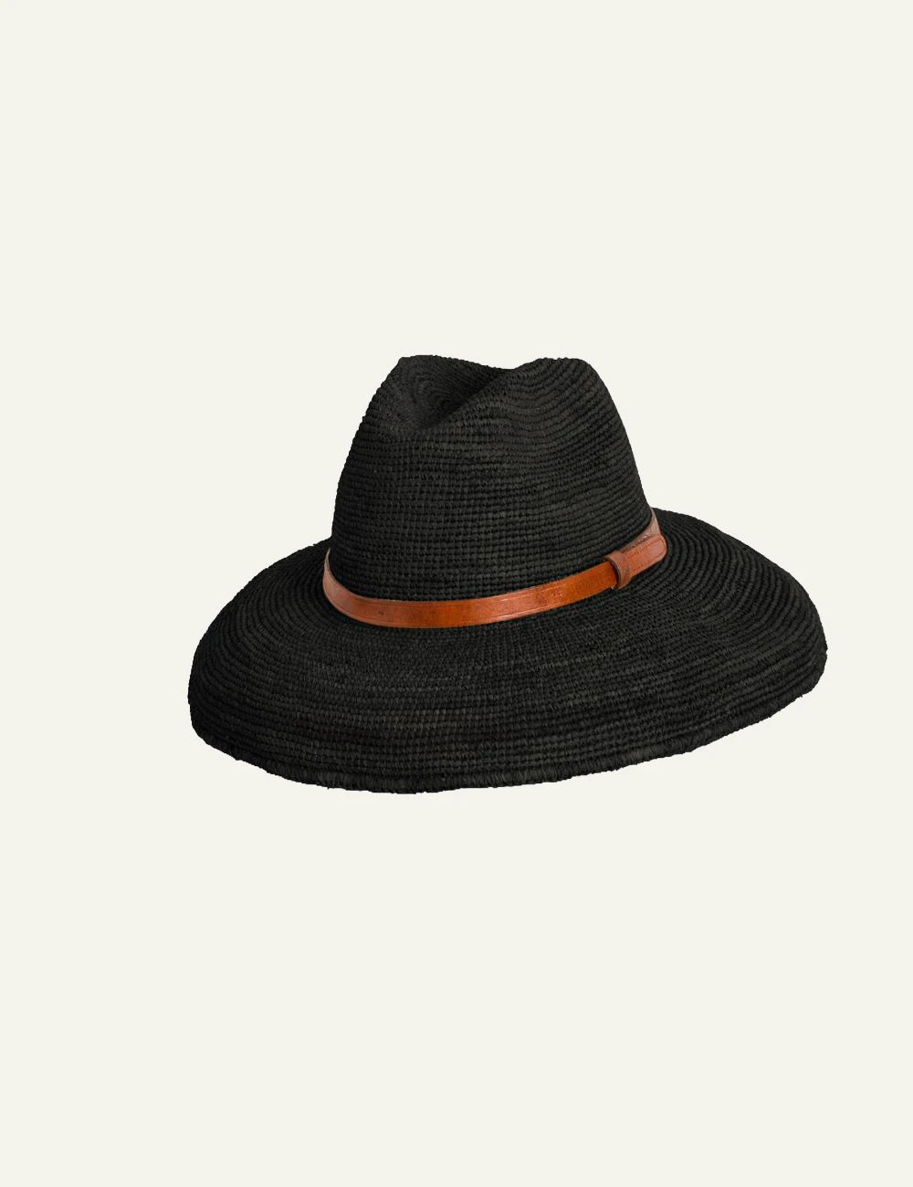 ibeliv safari hat black raffia wide brim leather strap summer hat side view