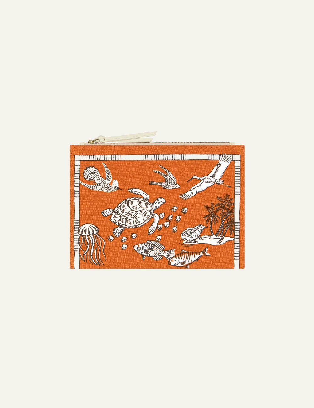 Inoui orange pouch with sea life illustration print back view