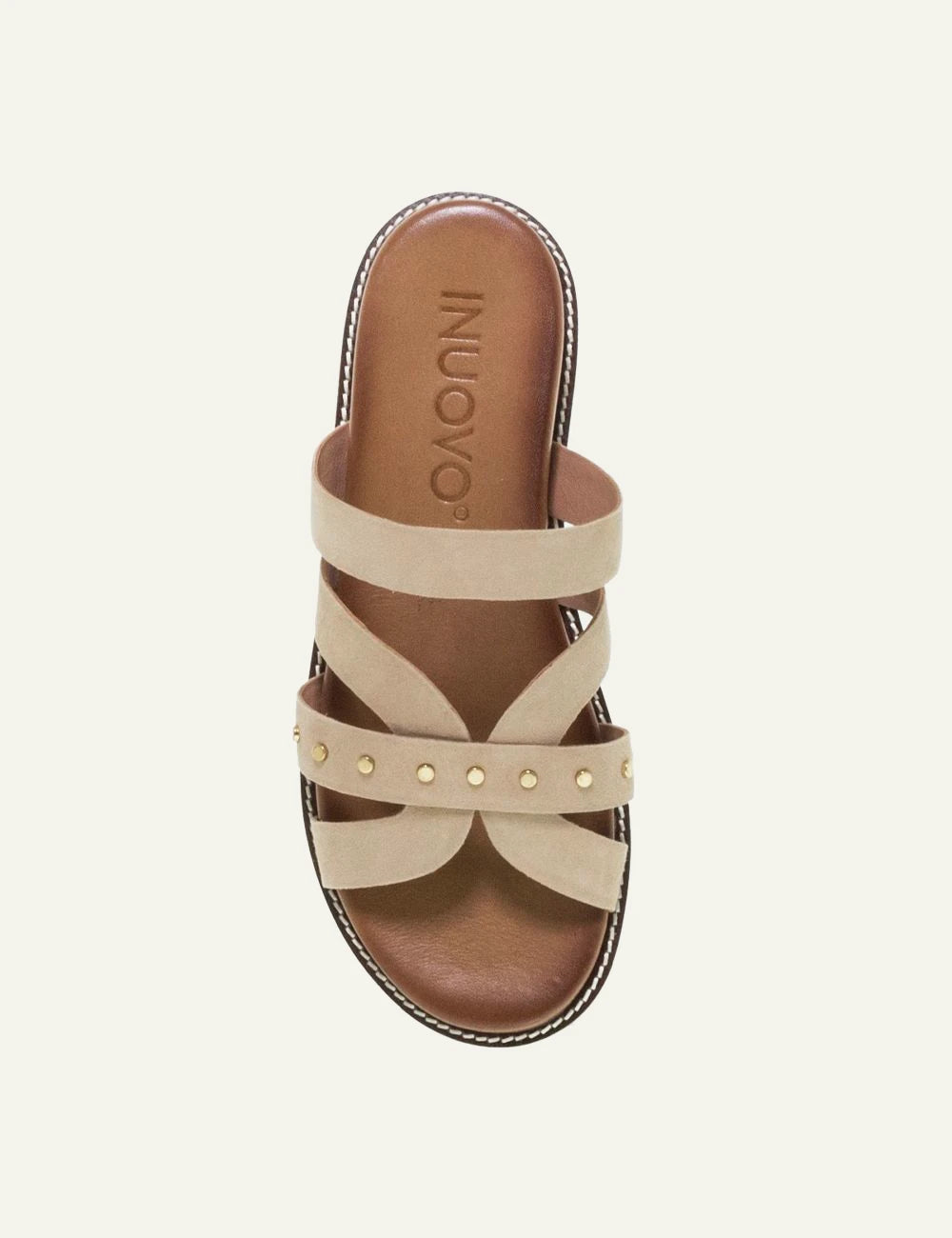 inuovo beige suede sandals stud straps top view