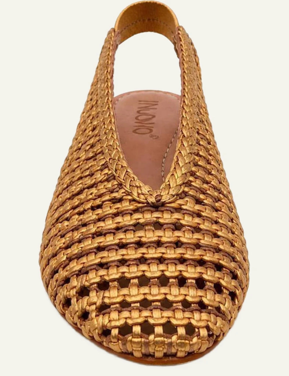 Inuovo gold woven leather slingback flats front view