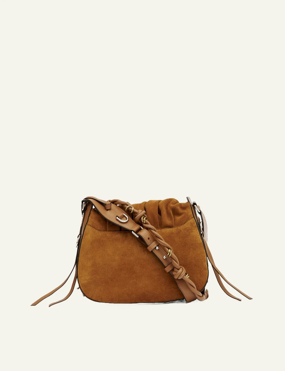Isabel Marant Bolton bag cognac suede leather shoulder crossbody tassel back view