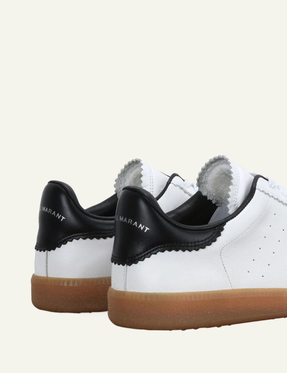 Isabel Marant Bryce leather sneakers white me black heel gum sole back view