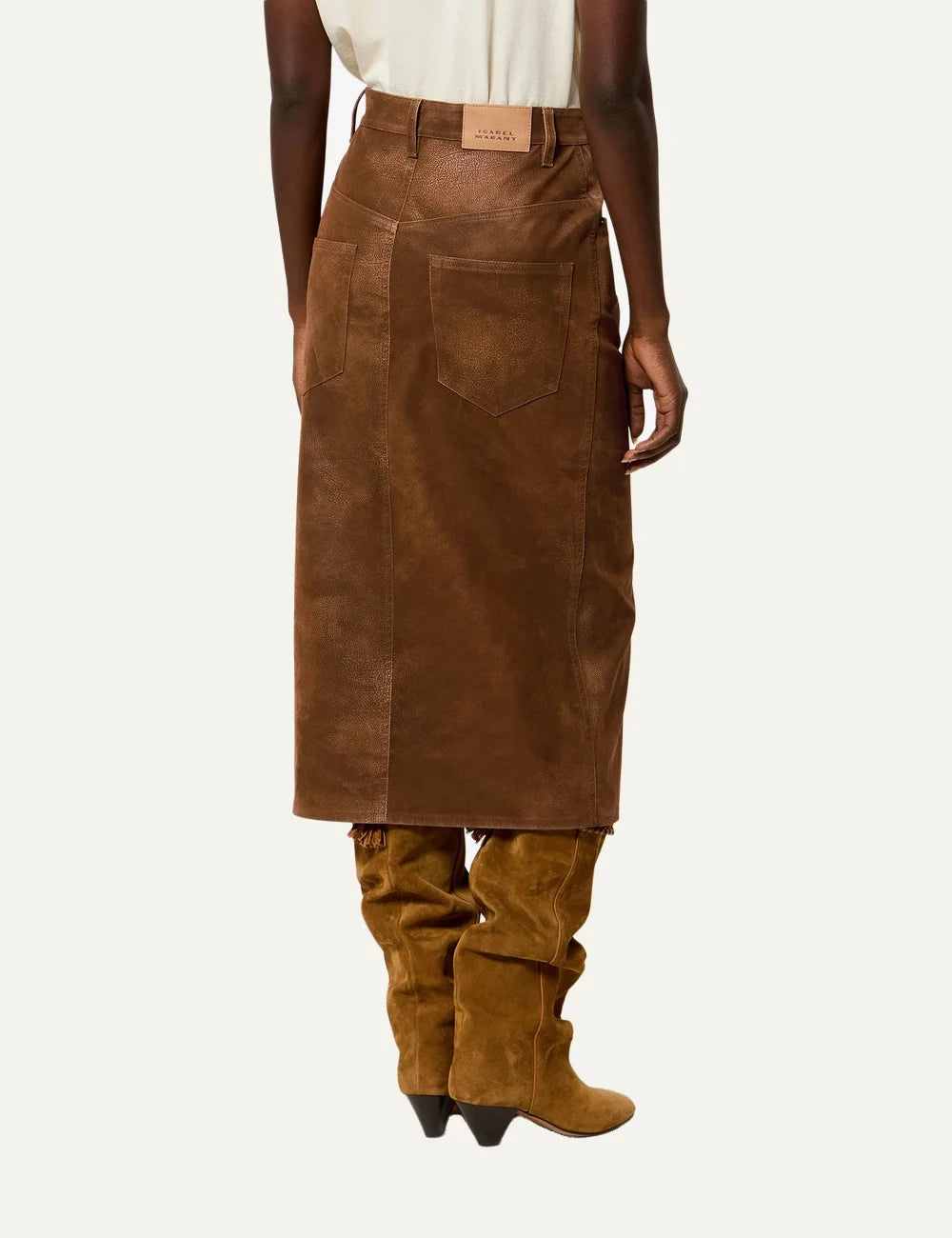 Isabel Marant distressed faux suede midi skirt with front slit back