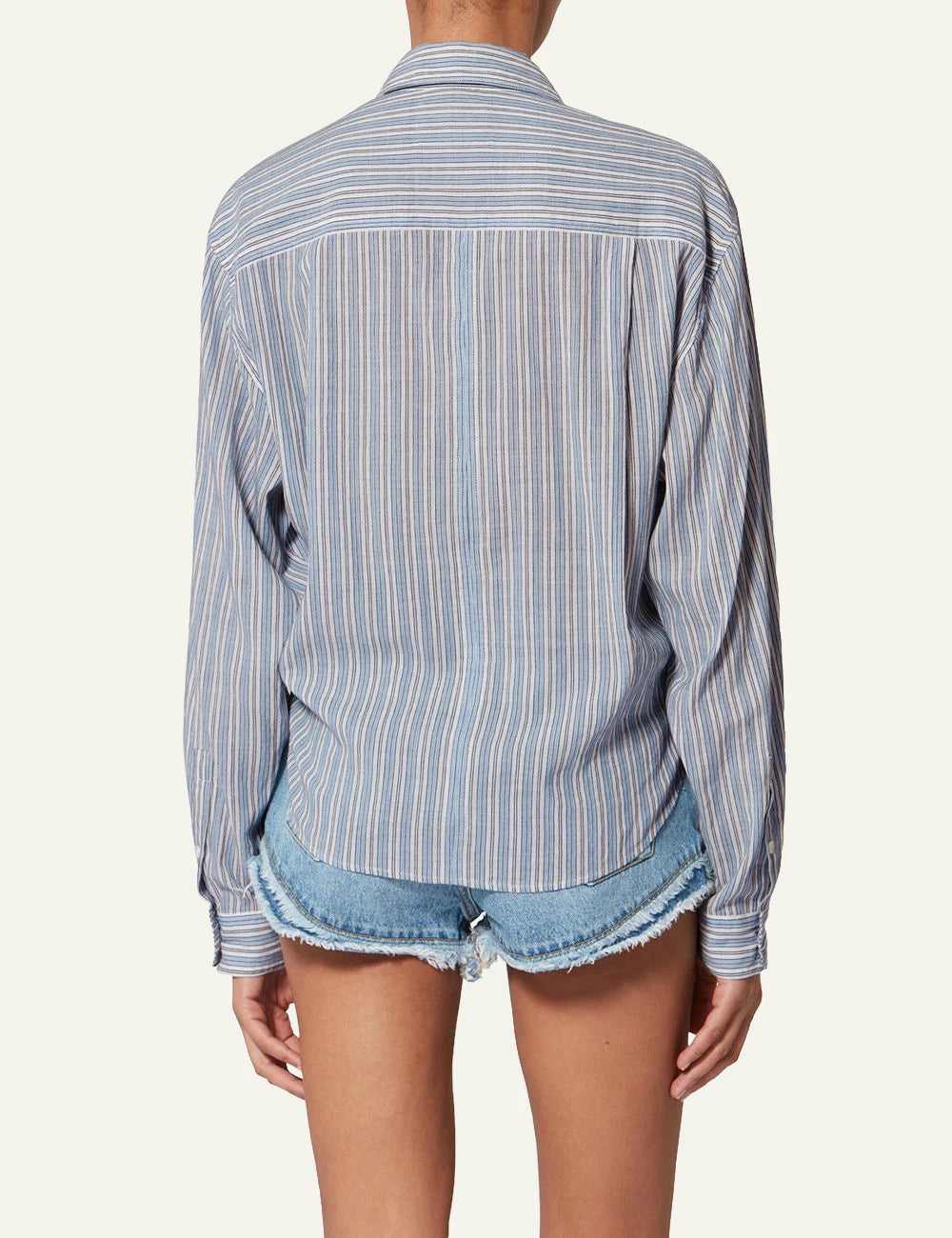 Isabel Marant Nath shirt blue striped cotton oversized tie front long sleeve back view