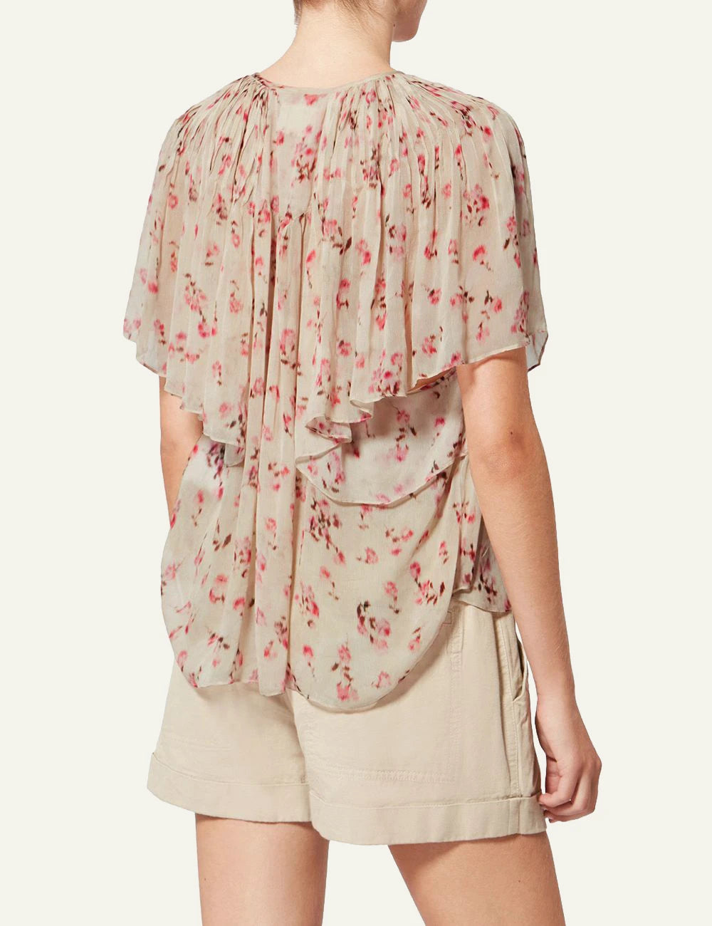 Isabel Marant Neslya blouse beige floral print viscose flowy short sleeve back view