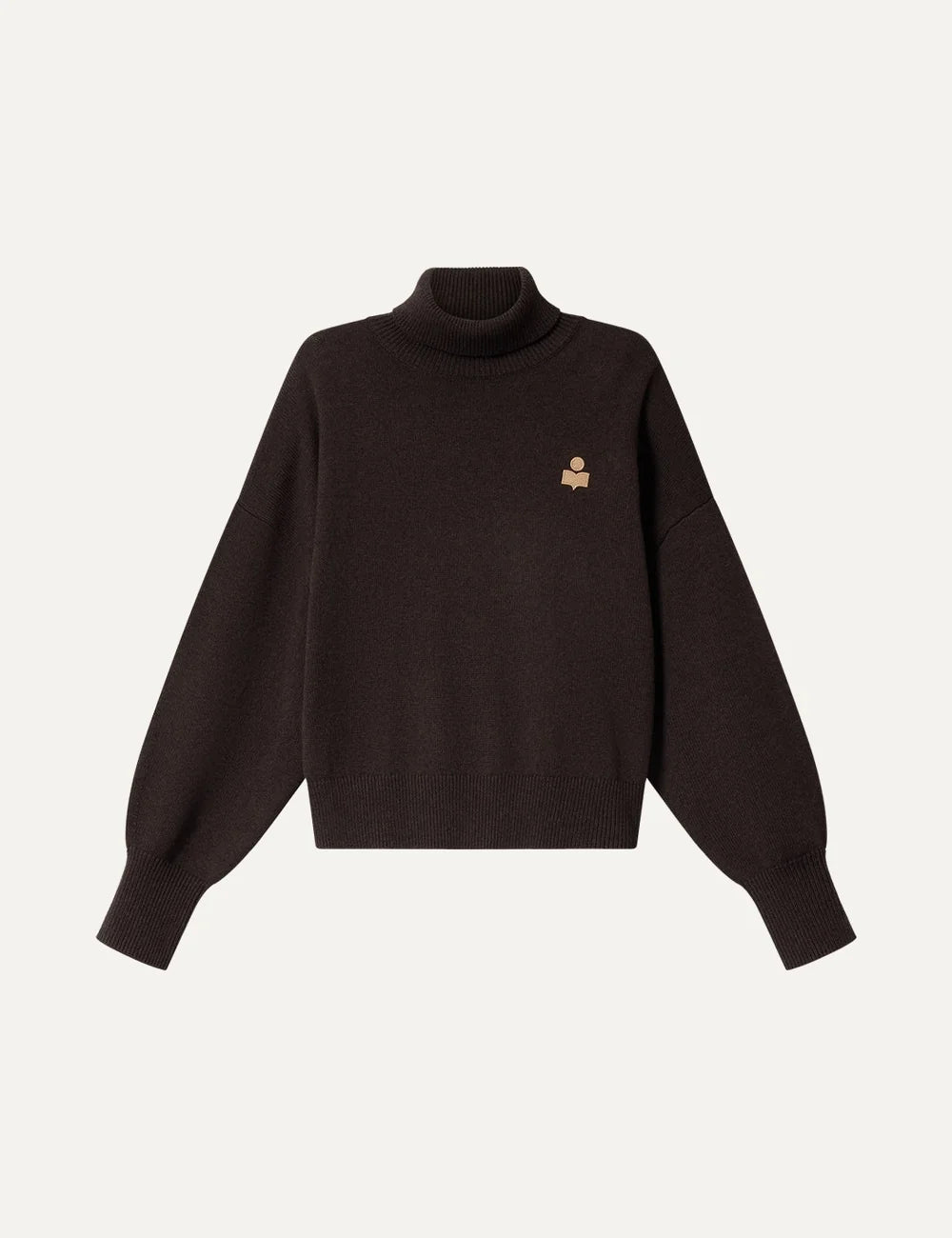 Isabel Marant oversized turtleneck sweater with embroidered IM chest logo.