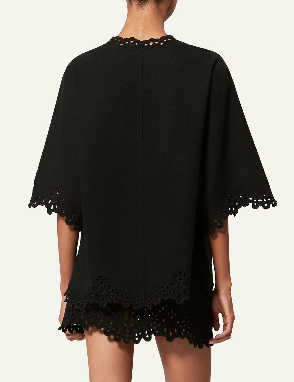 Isabel Marant Shana top black broderie anglaise cotton tunic short sleeve back view