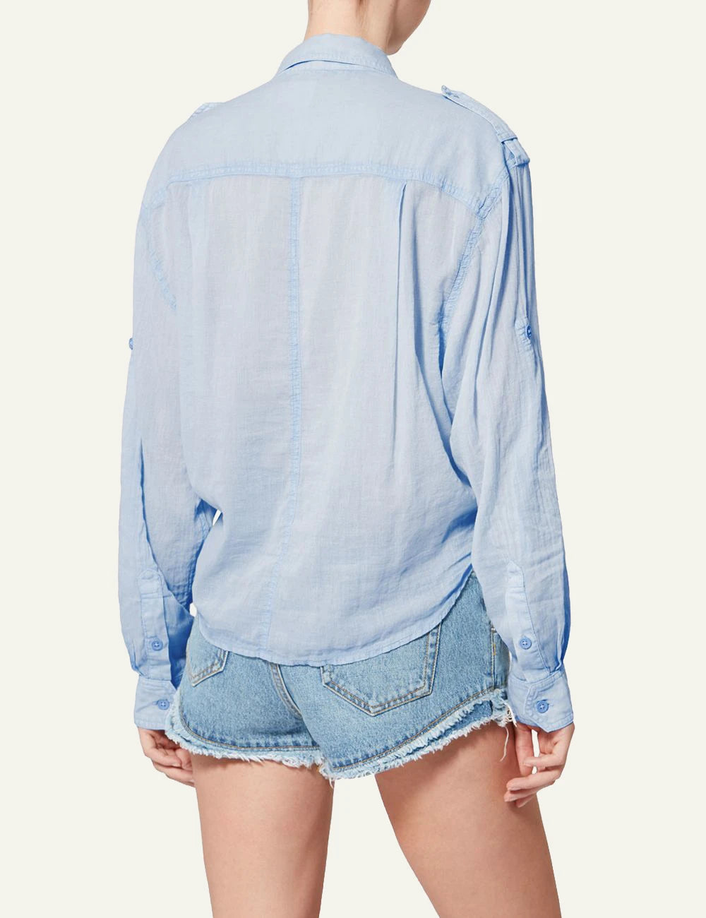 Isabel Marant Valiane shirt light blue cotton oversized tie front long sleeve back view