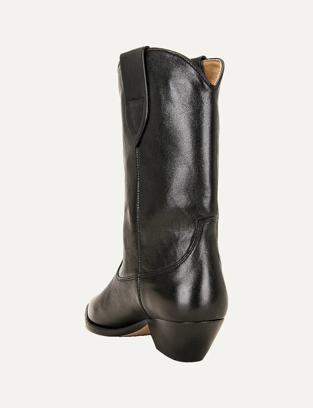 Isabel Marant black leather cowboy ankle boots with pointed toe, wide shaft, side pull tab and low angled heel back