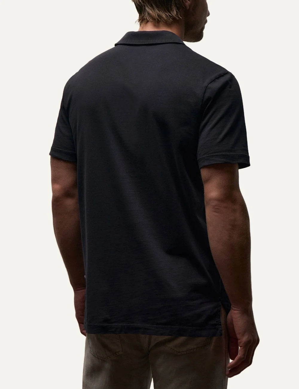 James Perse men's dark navy cotton short sleeve polo shirt back
